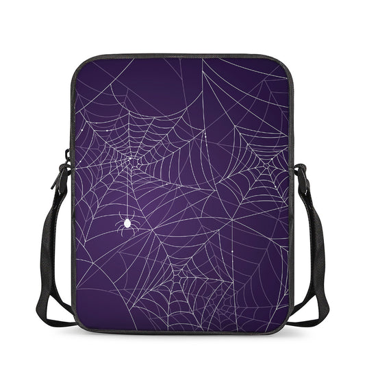 Purple Spider Web Pattern Print Rectangular Crossbody Bag