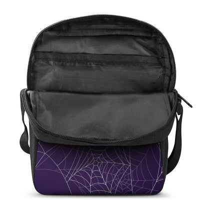 Purple Spider Web Pattern Print Rectangular Crossbody Bag