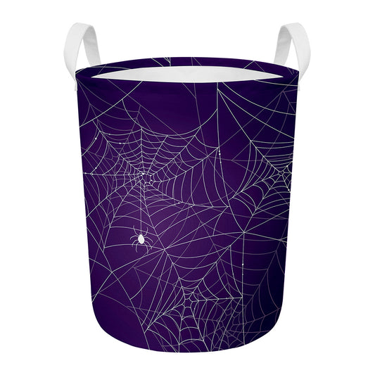Purple Spider Web Pattern Print Round Laundry Basket