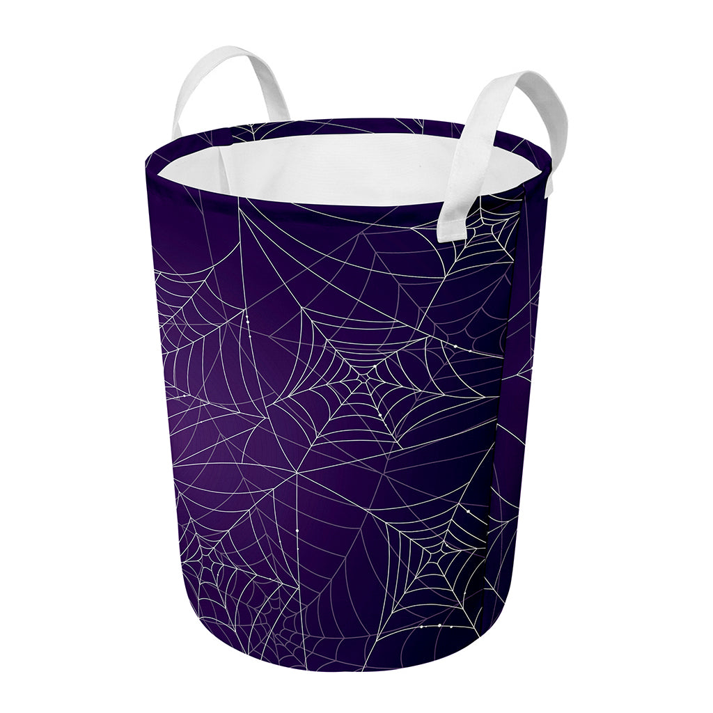 Purple Spider Web Pattern Print Round Laundry Basket
