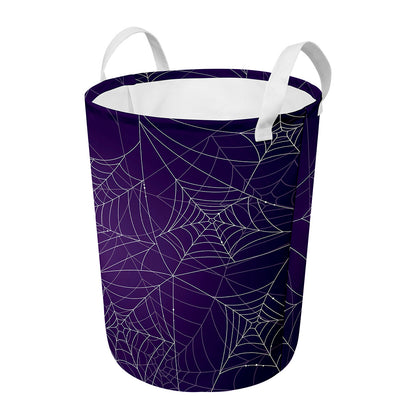 Purple Spider Web Pattern Print Round Laundry Basket