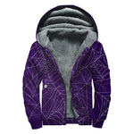 Purple Spider Web Pattern Print Sherpa Lined Zip Up Hoodie