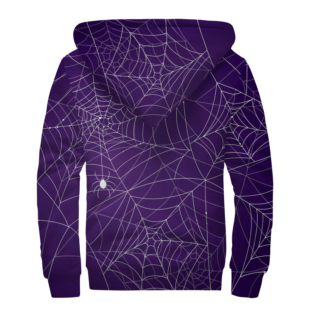 Purple Spider Web Pattern Print Sherpa Lined Zip Up Hoodie