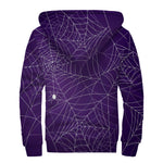 Purple Spider Web Pattern Print Sherpa Lined Zip Up Hoodie