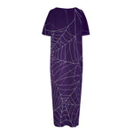 Purple Spider Web Pattern Print Short Sleeve Long Nightdress