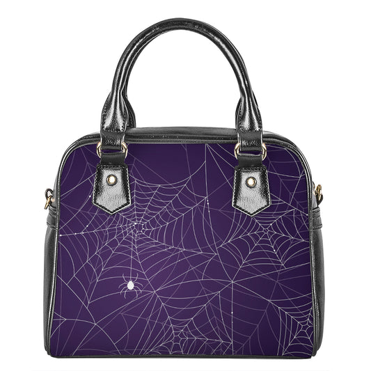 Purple Spider Web Pattern Print Shoulder Handbag