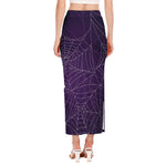 Purple Spider Web Pattern Print Side Slit Maxi Skirt