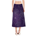 Purple Spider Web Pattern Print Side Slit Midi Skirt