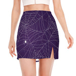 Purple Spider Web Pattern Print Side Slit Mini Skirt