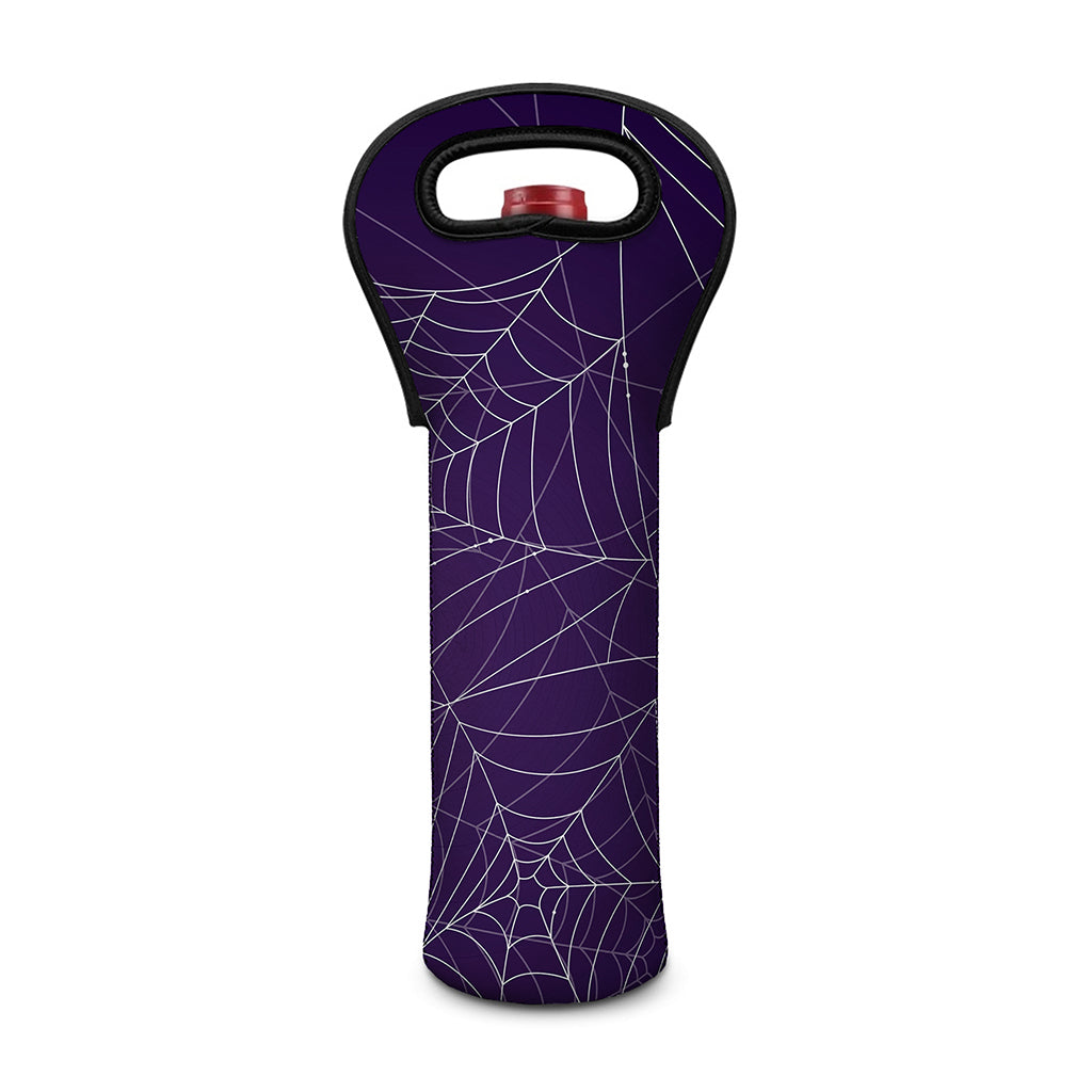 Purple Spider Web Pattern Print Single Neoprene Wine Tote