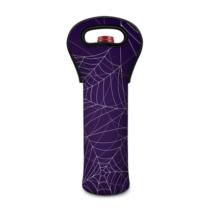 Purple Spider Web Pattern Print Single Neoprene Wine Tote