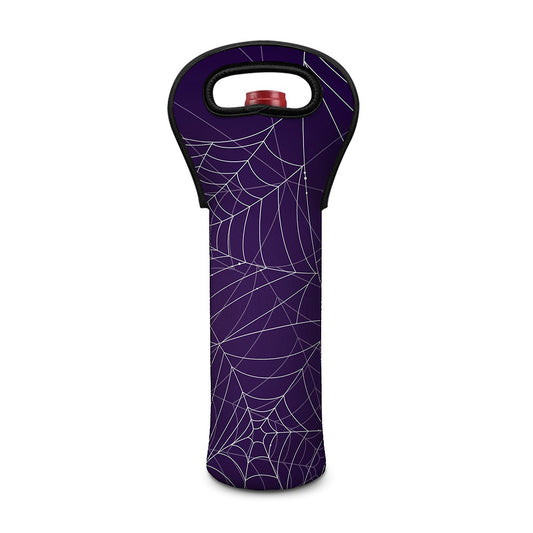 Purple Spider Web Pattern Print Single Neoprene Wine Tote