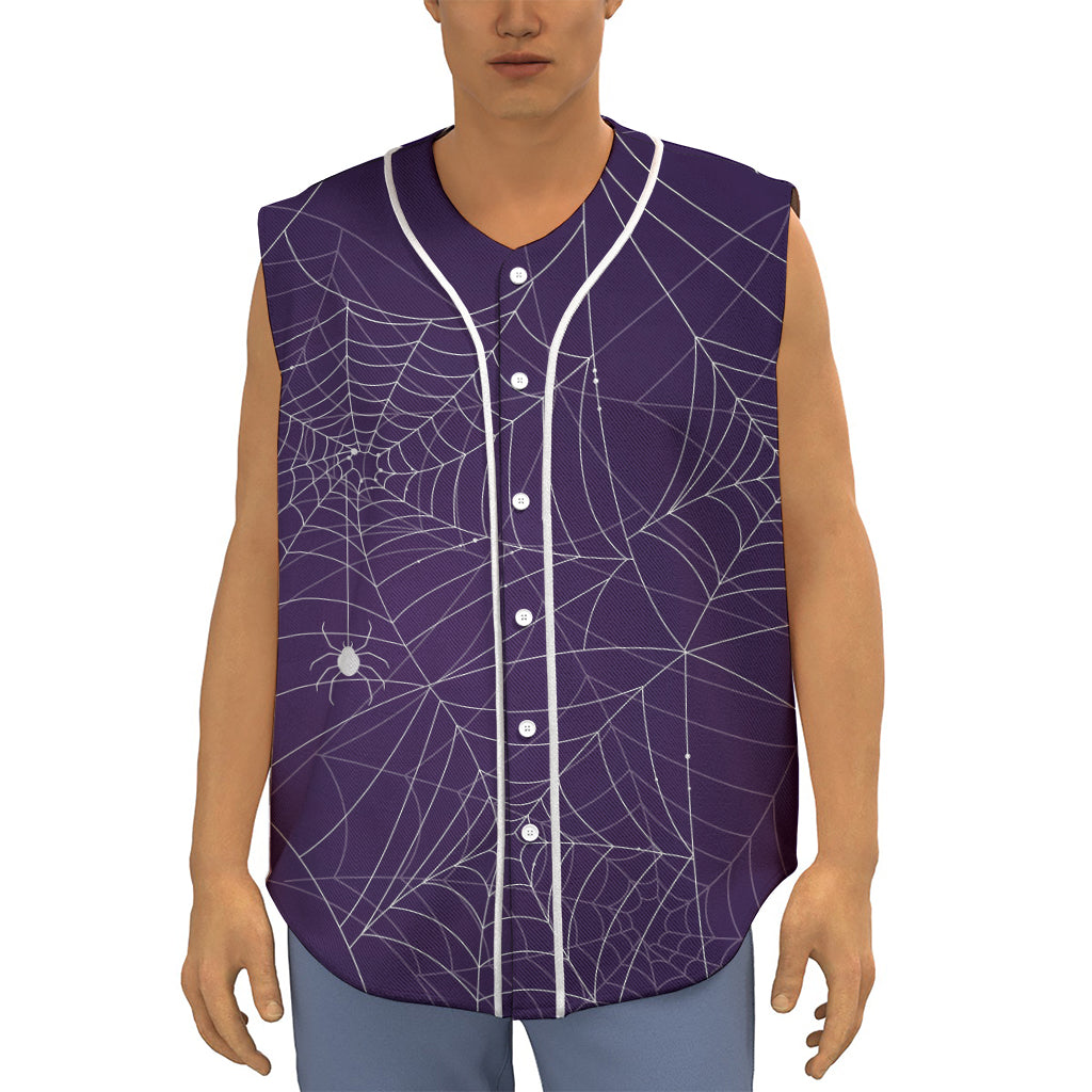 Purple Spider Web Pattern Print Sleeveless Baseball Jersey