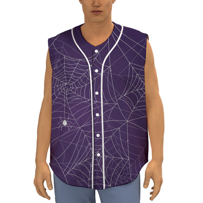 Purple Spider Web Pattern Print Sleeveless Baseball Jersey