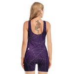 Purple Spider Web Pattern Print Sleeveless One Piece Swimsuit