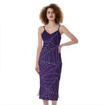 Purple Spider Web Pattern Print Slim Fit Midi Cami Dress