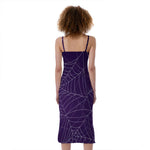 Purple Spider Web Pattern Print Slim Fit Midi Cami Dress