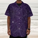 Purple Spider Web Pattern Print Textured Short Sleeve Shirt