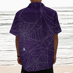 Purple Spider Web Pattern Print Textured Short Sleeve Shirt