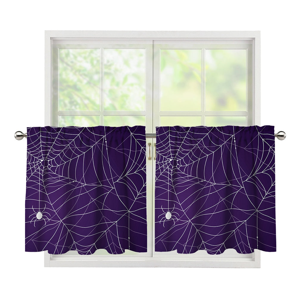 Purple Spider Web Pattern Print Tier Curtains