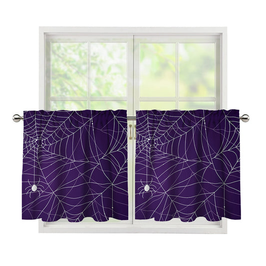 Purple Spider Web Pattern Print Tier Curtains