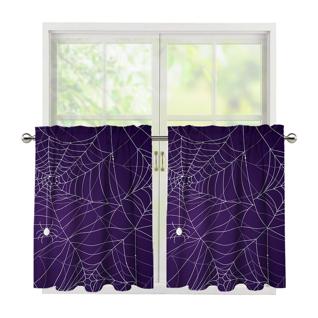 Purple Spider Web Pattern Print Tier Curtains