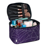 Purple Spider Web Pattern Print Travel Makeup Bag