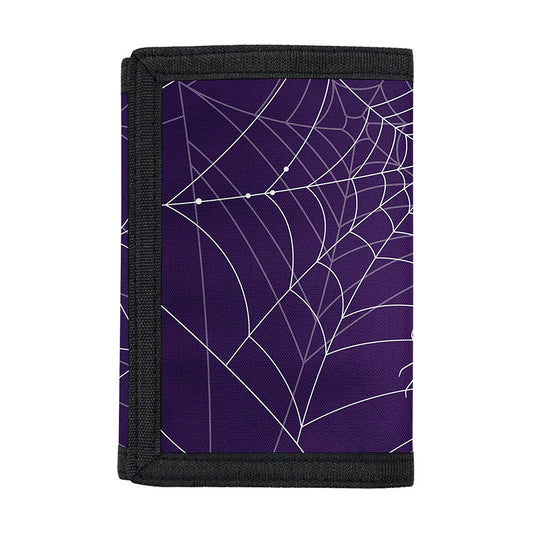 Purple Spider Web Pattern Print Trifold Wallet