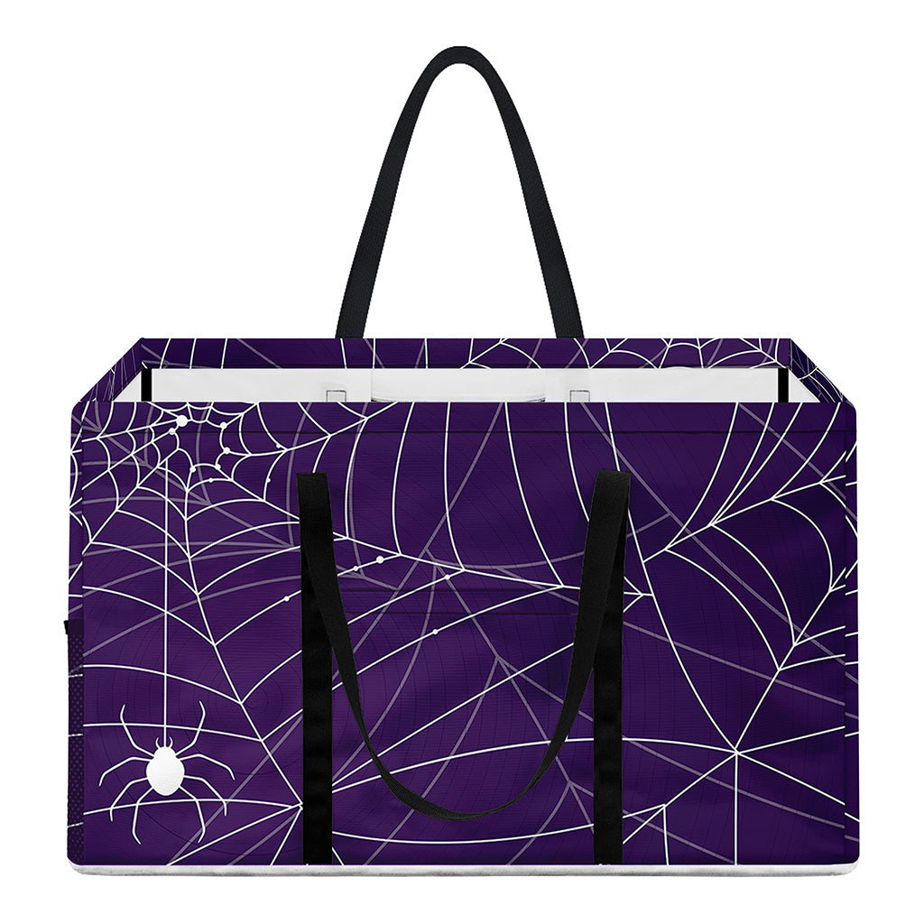 Purple Spider Web Pattern Print Utility Tote Bag