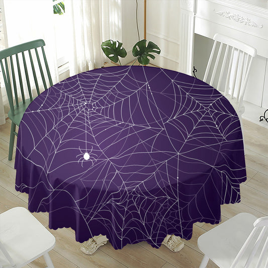 Purple Spider Web Pattern Print Waterproof Round Tablecloth