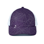 Purple Spider Web Pattern Print White Mesh Trucker Cap