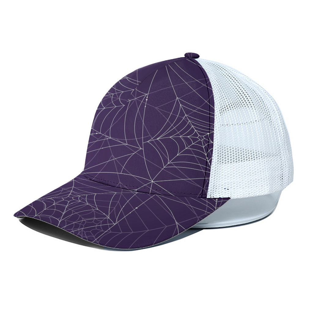 Purple Spider Web Pattern Print White Mesh Trucker Cap
