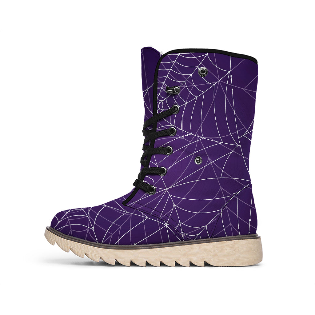Purple Spider Web Pattern Print Winter Boots