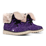Purple Spider Web Pattern Print Winter Boots