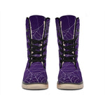 Purple Spider Web Pattern Print Winter Boots