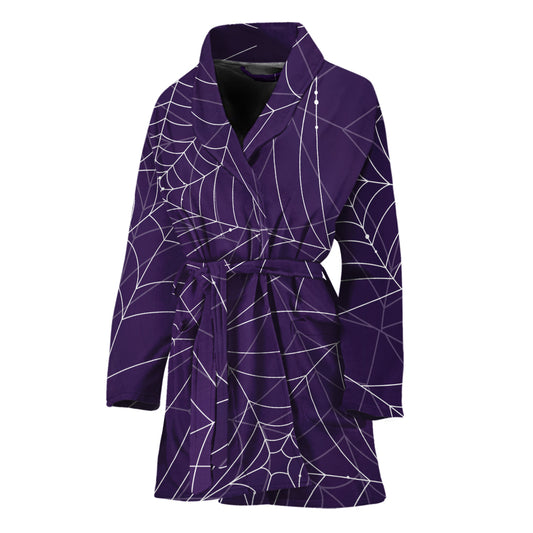 Purple Spider Web Pattern Print Women's Bathrobe