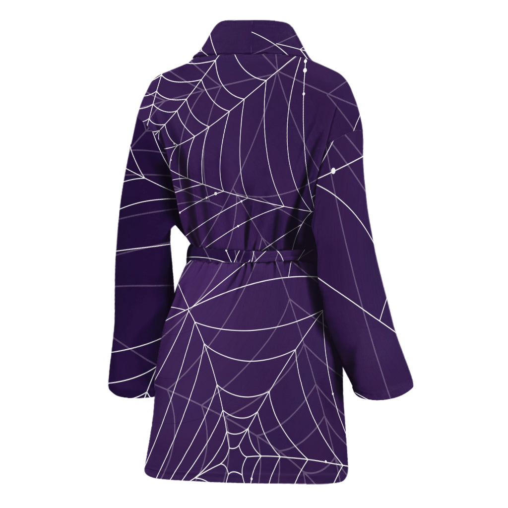 Purple Spider Web Pattern Print Women's Bathrobe
