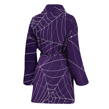Purple Spider Web Pattern Print Women's Bathrobe