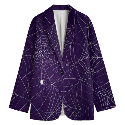 Purple Spider Web Pattern Print Women's Blazer