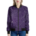Purple Spider Web Pattern Print Women's Bomber Jacket