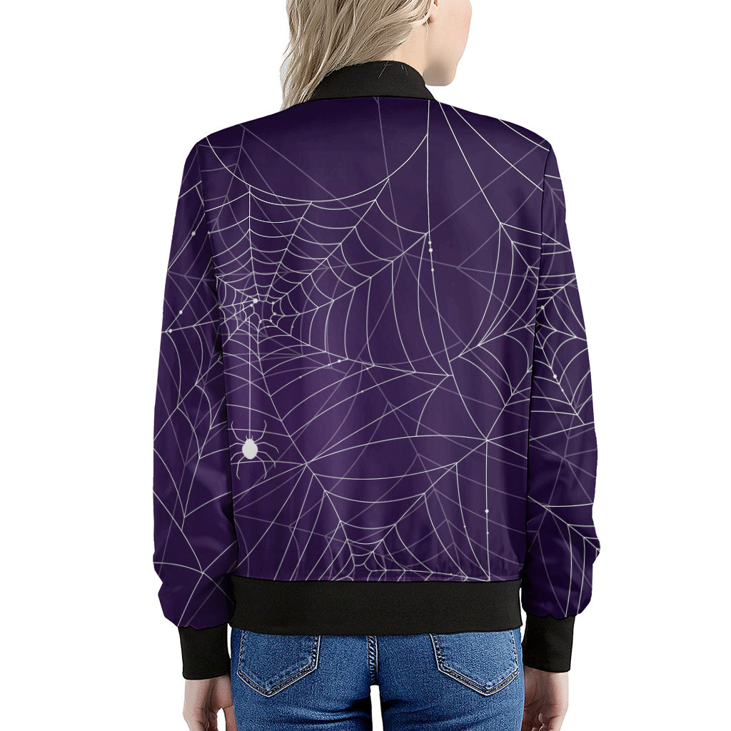 Purple Spider Web Pattern Print Women's Bomber Jacket