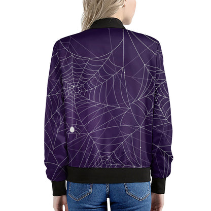 Purple Spider Web Pattern Print Women's Bomber Jacket