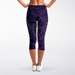 Purple Spider Web Pattern Print Women's Capri Leggings