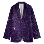 Purple Spider Web Pattern Print Women's Cotton Blazer