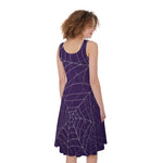Purple Spider Web Pattern Print Women's Sleeveless Dress