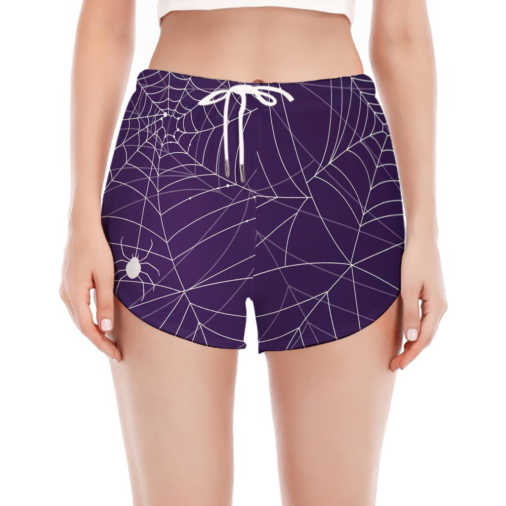 Purple Spider Web Pattern Print Women's Split Running Shorts