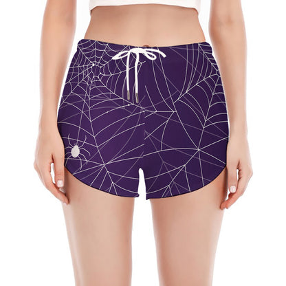 Purple Spider Web Pattern Print Women's Split Running Shorts