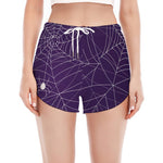 Purple Spider Web Pattern Print Women's Split Running Shorts