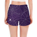 Purple Spider Web Pattern Print Women's Split Running Shorts