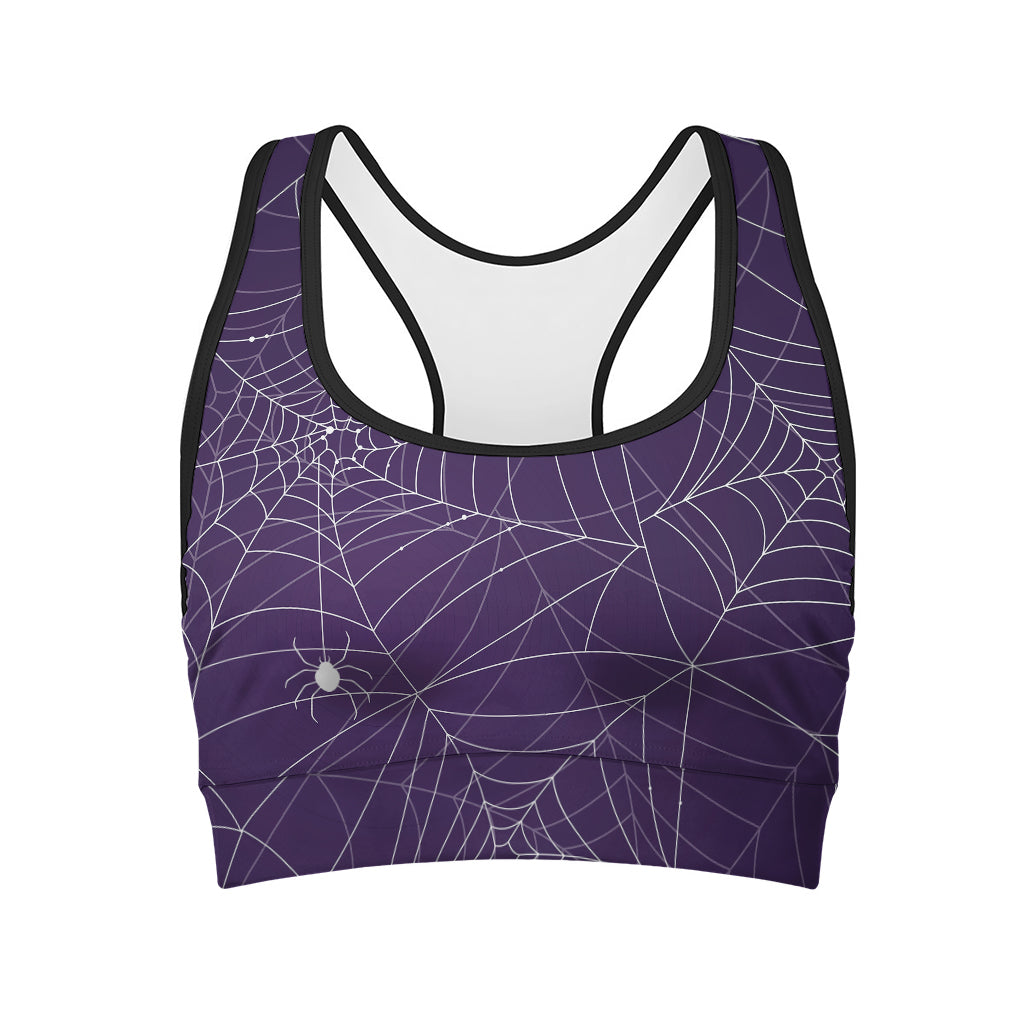 Purple Spider Web Pattern Print Women's Sports Bra